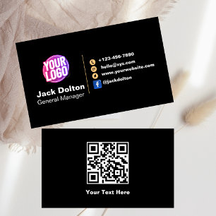 Custom Logo Social Media Gold QR Code Modern Black Visitenkarte