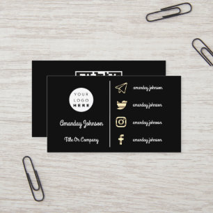 Custom Logo Social Media Gold QR-Code Schwarz-weiß Visitenkarte