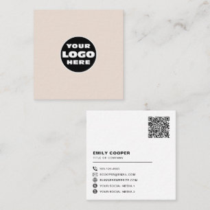 Custom Logo Social Media Icons QR Code Creme Quadratische Visitenkarte