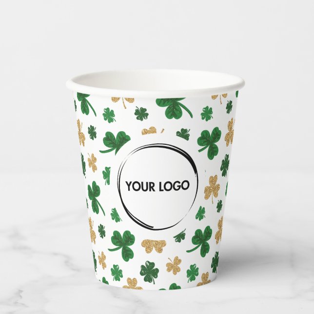 Custom Logo St. Patrick Kleeblatt Green Gold Pappbecher (Vorderseite)