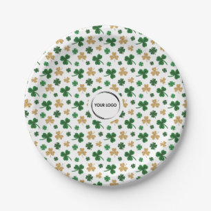 Custom Logo St. Patrick Kleeblatt Green Gold Pappteller
