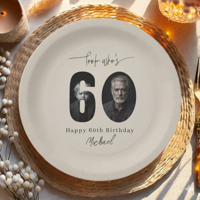 Custom Look Who’s 60 Birthday Photo Plate Pappteller (Von Creator hochgeladen)