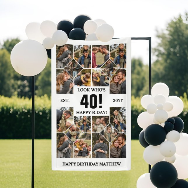 Custom Look Who's 40 Happy Birthday Foto Collage Banner (Von Creator hochgeladen)