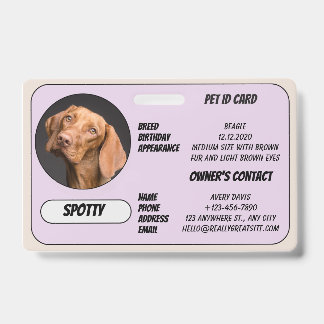 Custom Lost Pet Found Photo ID Card Ausweis