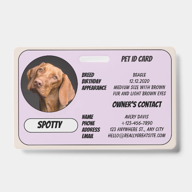  Custom Lost Pet Found Photo ID Card Ausweis (Vorderseite)