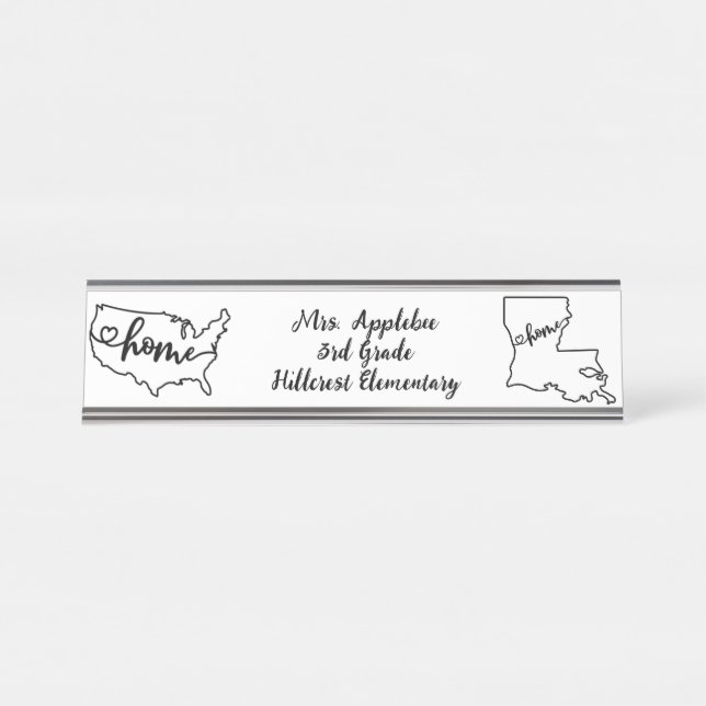 Custom Louisiana Staat US Zuhause Line Art Schreibtischnamensplakette (Vorderseite )