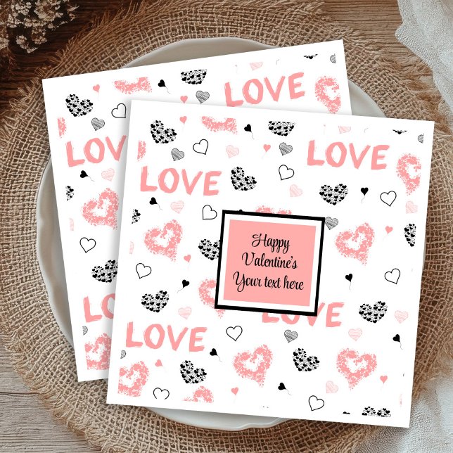 Custom Love Text Hearts Hand Drawn Valentine Napki Serviette (Custom Love Text Hearts Hand Drawn Valentine Napkins

)