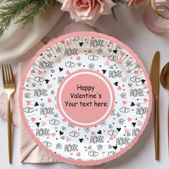 Custom Love Text Hearts Hand Drawn Valentine Plate Pappteller (Custom Love Text Hearts Hand Drawn Valentine Plates

)