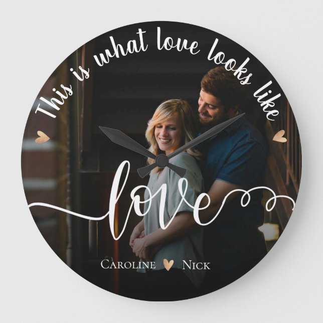 Custom LOVE "This is What Love Looks Like" Photo Große Wanduhr (Vorderseite)