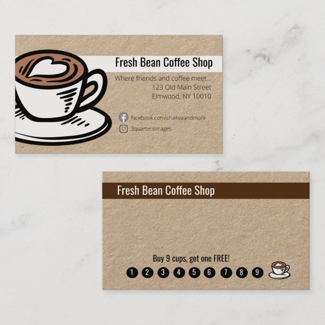 Custom Loyalty Coffee Shop Business Card Visitenkarte (Vorne/Hinten)