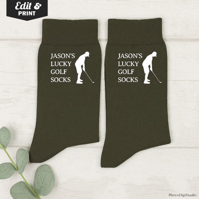 Custom Lucky Golf Socks, Birthday Christmas Fun Socken (Custom Lucky Golf Socks Olive, Fun Golfer Grandfather Christmas Gift, Fun Socks for Husband Birthday)
