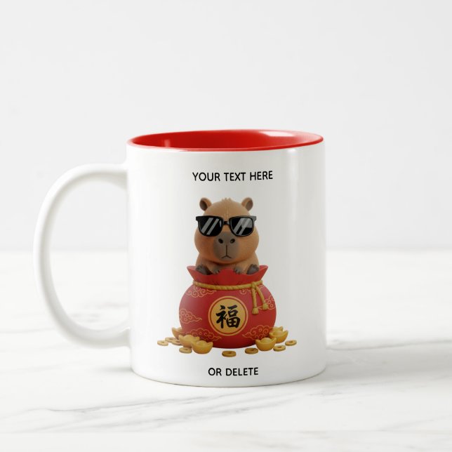 Custom Lunar Fortune Bag Capybara Red Two-Tone Mug (Gauche)