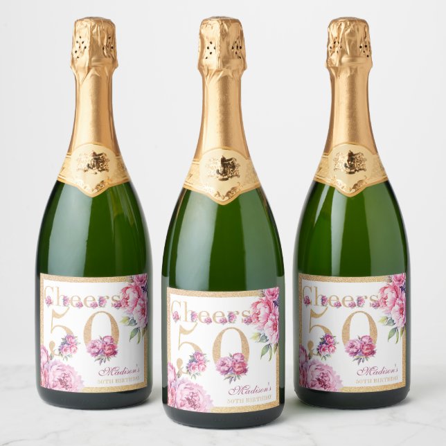 Custom Luxury 50. Geburtstag Pink Gold Glitzer (Flaschen)
