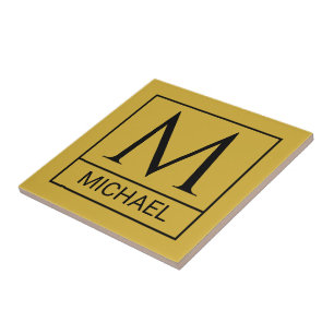 Custom M Gold Keramik Tile mit Initial & Name Fliese