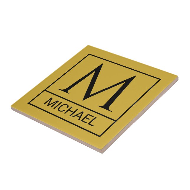 Custom M Gold Keramik Tile mit Initial & Name Fliese (Seite)