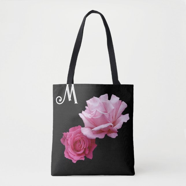 Custom M monogramm hübsch rosa Rosa Moderne Blüte Tasche (Vorderseite)