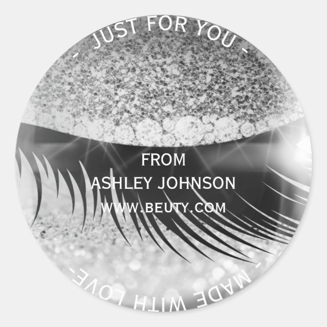 Custom Made Glam Diamond Eye Silver Grau Glitzer Runder Aufkleber (Vorderseite)