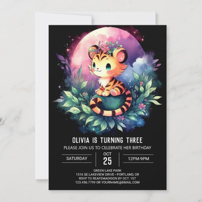Custom Magic Tiger Birthday Einladung (Vorderseite)