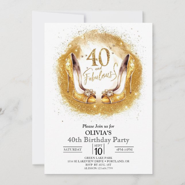 Custom Magical Digital Gold 40. Geburtstag Einladung (Vorderseite)