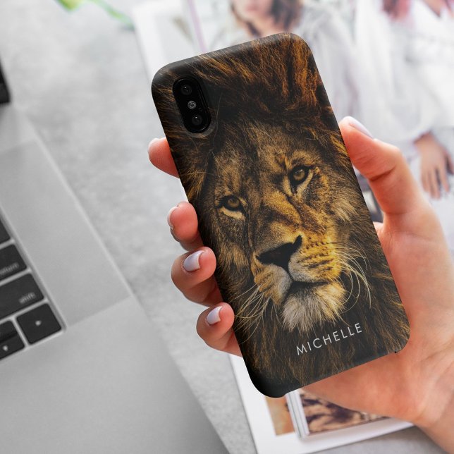 Custom Majestic Lion Case-Mate iPhone Hülle (Available in most phone types and models.  Customize the name or leave it blank. )