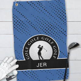 Custom Male Golfer Silhouette Muster Blau Schwarz  Golfhandtuch