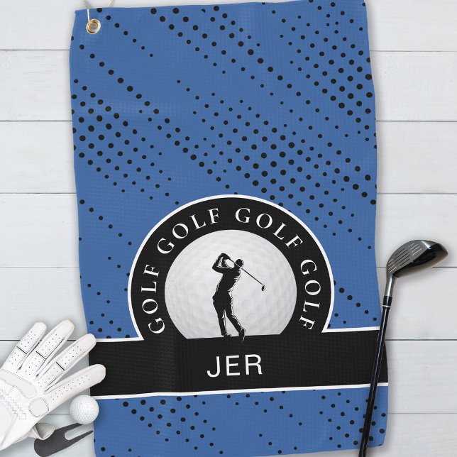Custom Male Golfer Silhouette Muster Blau Schwarz  Golfhandtuch (Von Creator hochgeladen)