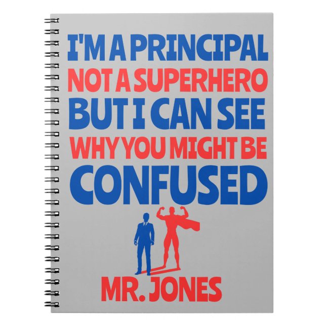 Custom Male Principal lustig Superhero rot blau Notizblock (Vorderseite)