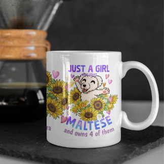 Custom Maltese Lover Sunflower Trainer Floral Kaffeetasse