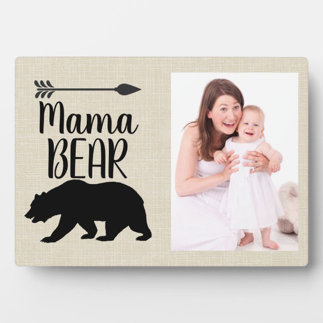 Custom Mama Bear Burlap Foto von Frame Platte Fotoplatte (Vorderseite)