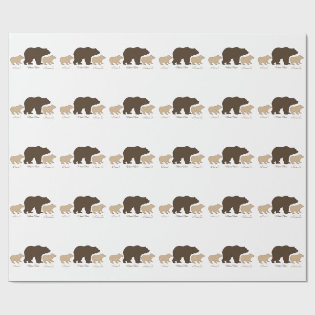 Custom Mama Bear With 2 Kid Names Mothers Day Gift Geschenkpapier (Flach)