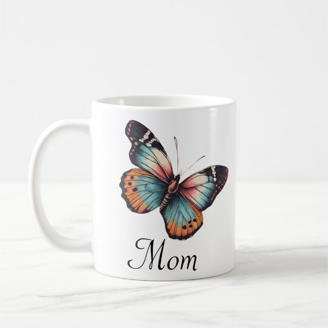 Custom Mama Farbenfrohe Schmetterlinge Personalisi Kaffeetasse (Links)