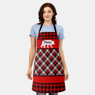 Custom Mama Papa Bear auf Red Black Buffalo Karo Schürze