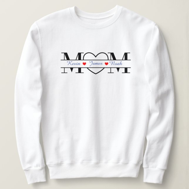 Custom Mama Sweatshirt mit Kindernamen im Herzen (Design vorne)