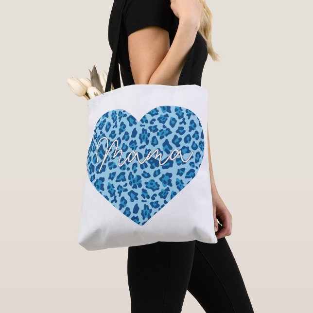 Custom Mama Word Art on Blue Leopard Muster Tasche (Von Nahem)