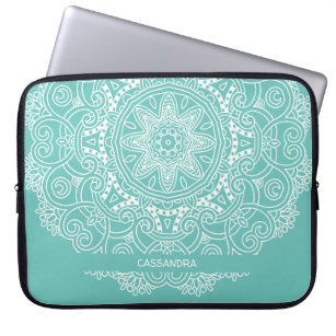 Custom Mandala Art Muster auf Aquamarin blauem Lic Laptopschutzhülle