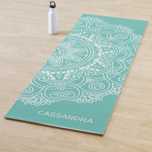 Custom Mandala Art Muster auf Aquamarin blauem Lic Yogamatte (Beispiel)