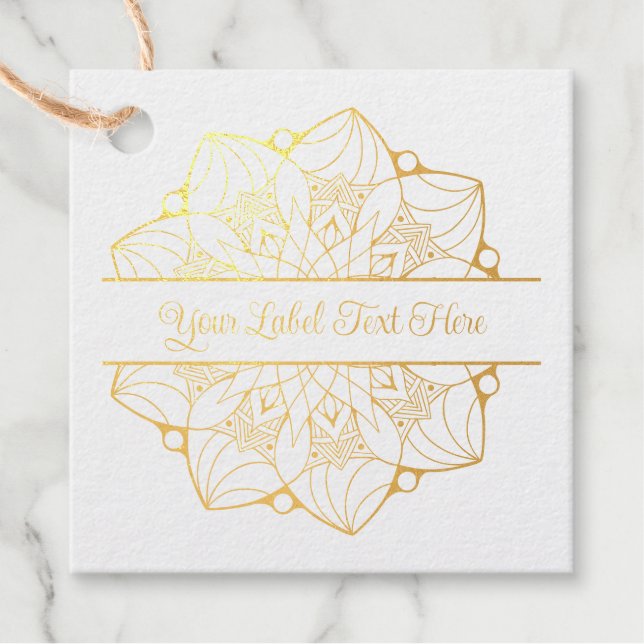 Custom Mandala Foil Label Tag - Orange Accent (Vorderseite)