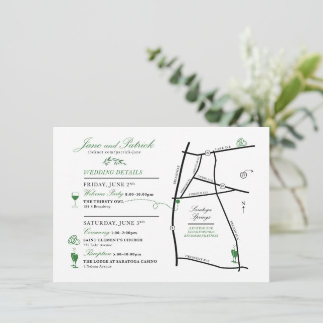 Custom Map Welcome Wedding Card for JANE Begleitkarte (Stehend Vorderseite)