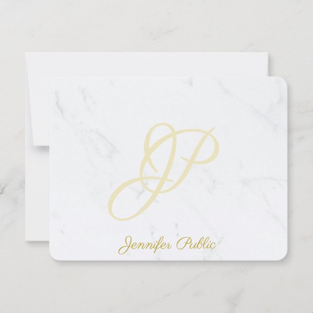 Custom Marble Gold Handwriting Name Script Modern Mitteilungskarte (Vorderseite)