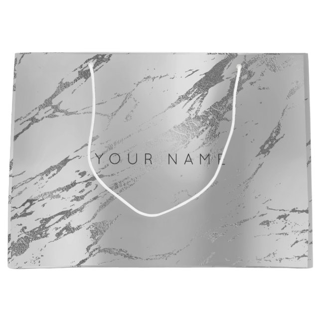 Custom Marble Gray Monoch Metallic Abstrakt Silver Große Geschenktüte (Vorderseite)