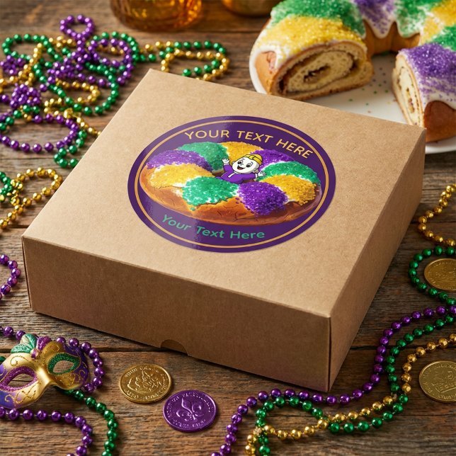 Custom Mardi Gras King Cake & Baby Runder Aufkleber (Von Creator hochgeladen)
