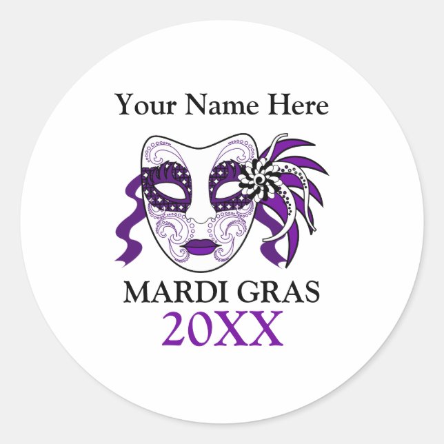 Custom Mardi Gras mit Festivalmaske Runder Aufkleber (Vorderseite)