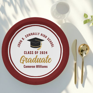 Custom Maroon Gold Graduate 2025 Graduation Party Pappteller