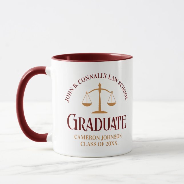 Custom Maroon Gold Law School Abschluss Gift Tasse (Links)