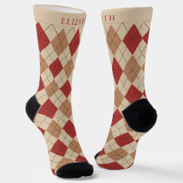 Custom Maroon Red Beige Brown Raute Pattern Socken
