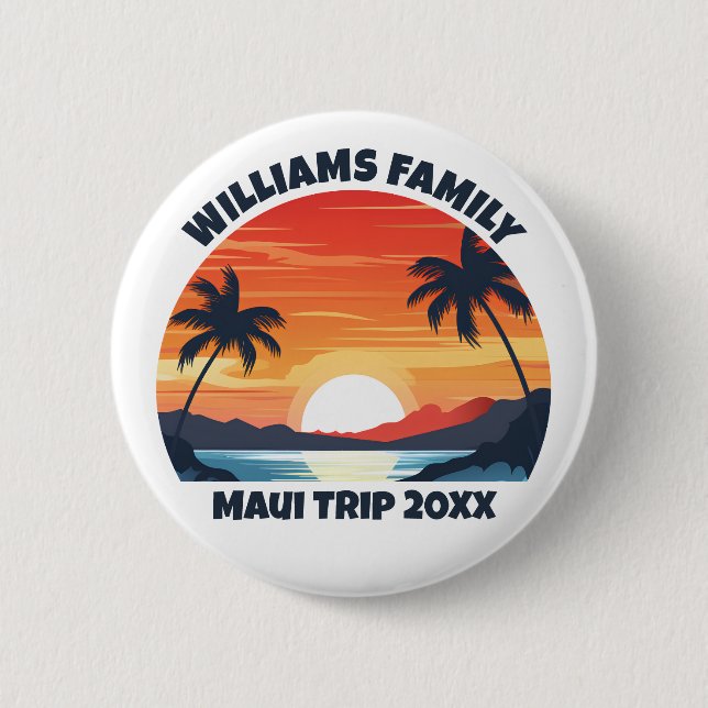 Custom Maui Trip Cool Sunrise Palm Trees Button (Vorderseite)