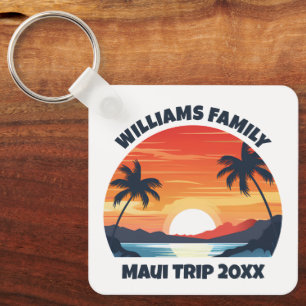 Custom Maui Trip Cool Sunrise Palm Trees Schlüsselanhänger