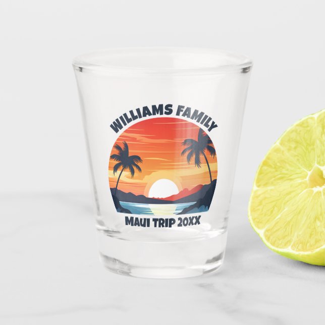 Custom Maui Trip Cool Sunrise Palm Trees Schnapsglas (Vorderseite)