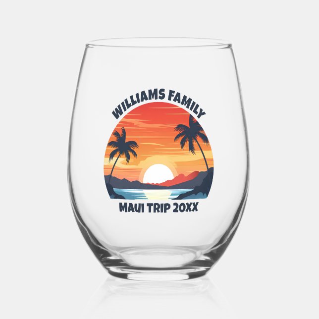 Custom Maui Trip Sunrise Palm Trees Keepake Weinglas Ohne Stiel (Vorderseite)