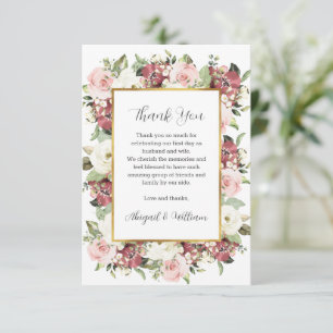 Custom Mauve Pink Florals Gold Frame Sage Green Dankeskarte